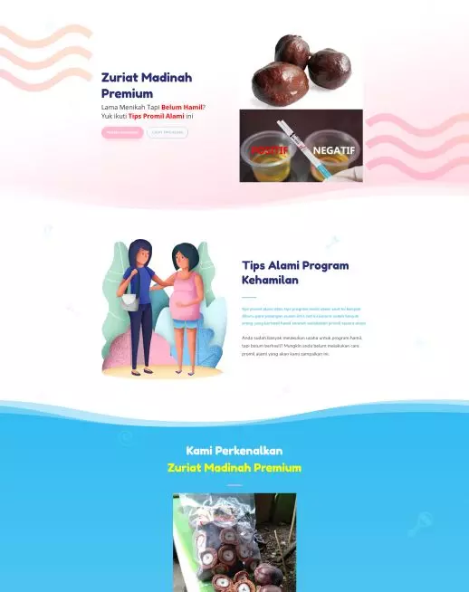 halaman website landing page produk kurma zuriat